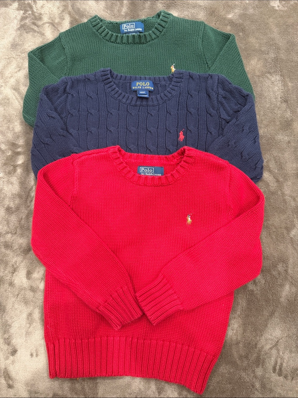 Polo by Ralph Lauren Kids Red, Navy & Green Crewneck Sweaters (3-Pack)